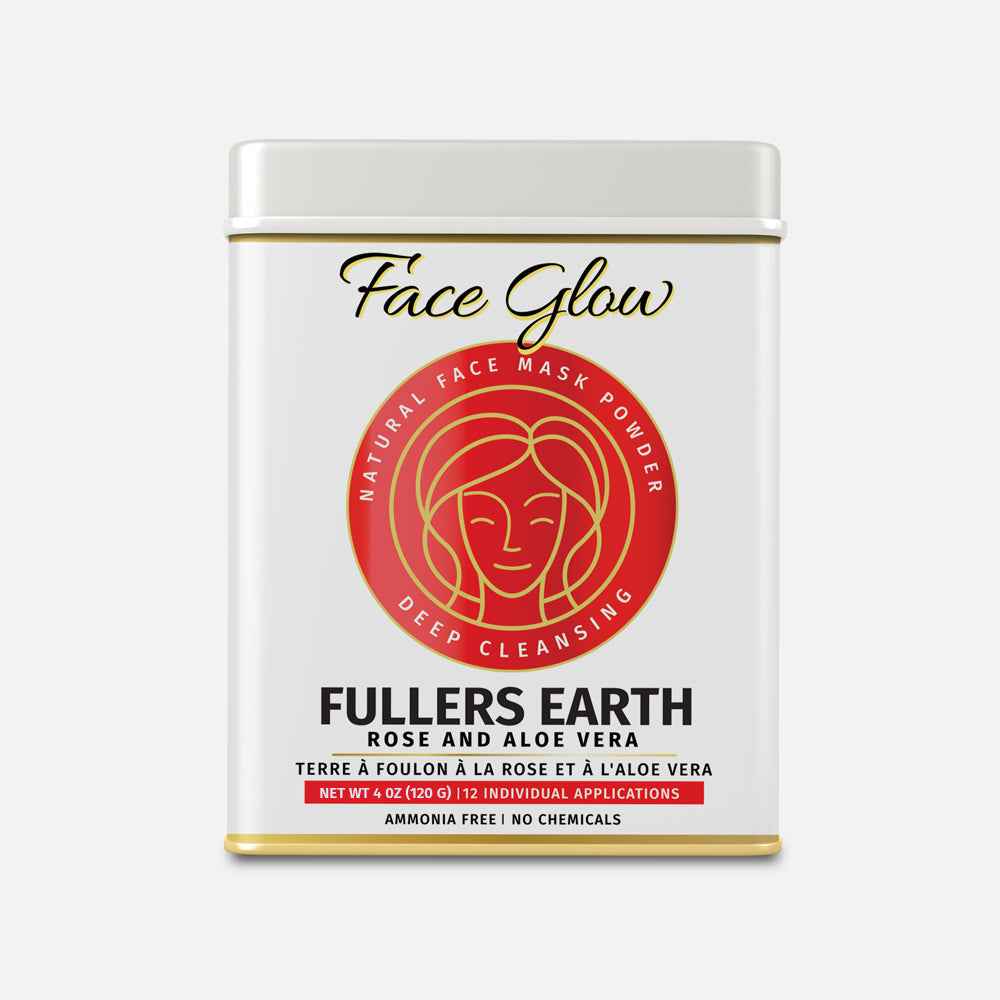 Face Glow- Fuller’s Earth w/ Rose & Aloe Vera- 12 Individual Sachets of Multani Mitti (10 gm each)- Reusable Brush & Tray Included