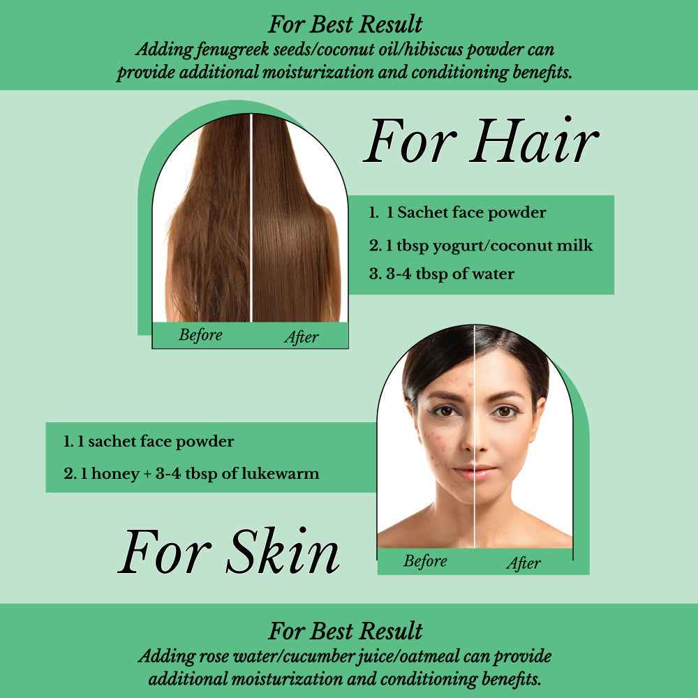 Hair Bliss- Natural Aloe Vera Herbal Hair & Skin Conditioning Powder- 12 Individual Sachets (10 gm each)- Reusable Brush & Tray Included